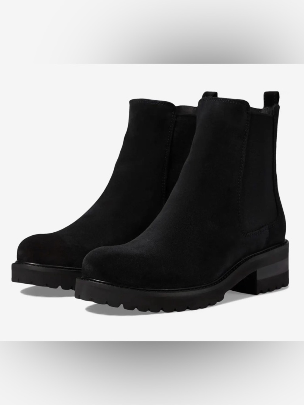 LA CANADIENNE Connor  6 Waterproof Black Suede Chelsea Ankle Boots Lug Sole